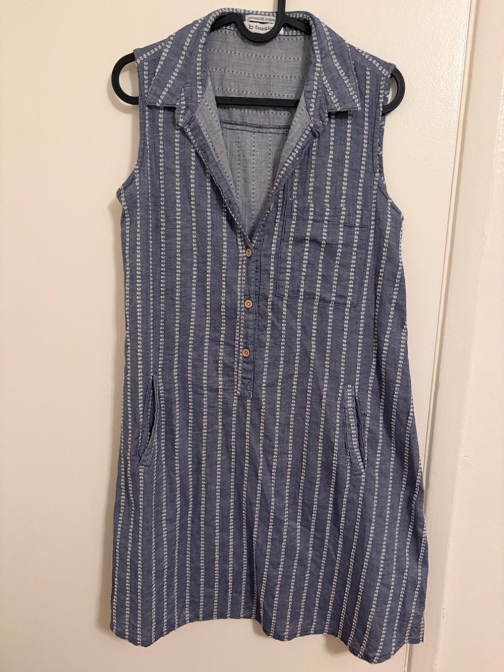 Sleeveless Blue Striped Button Front Dress